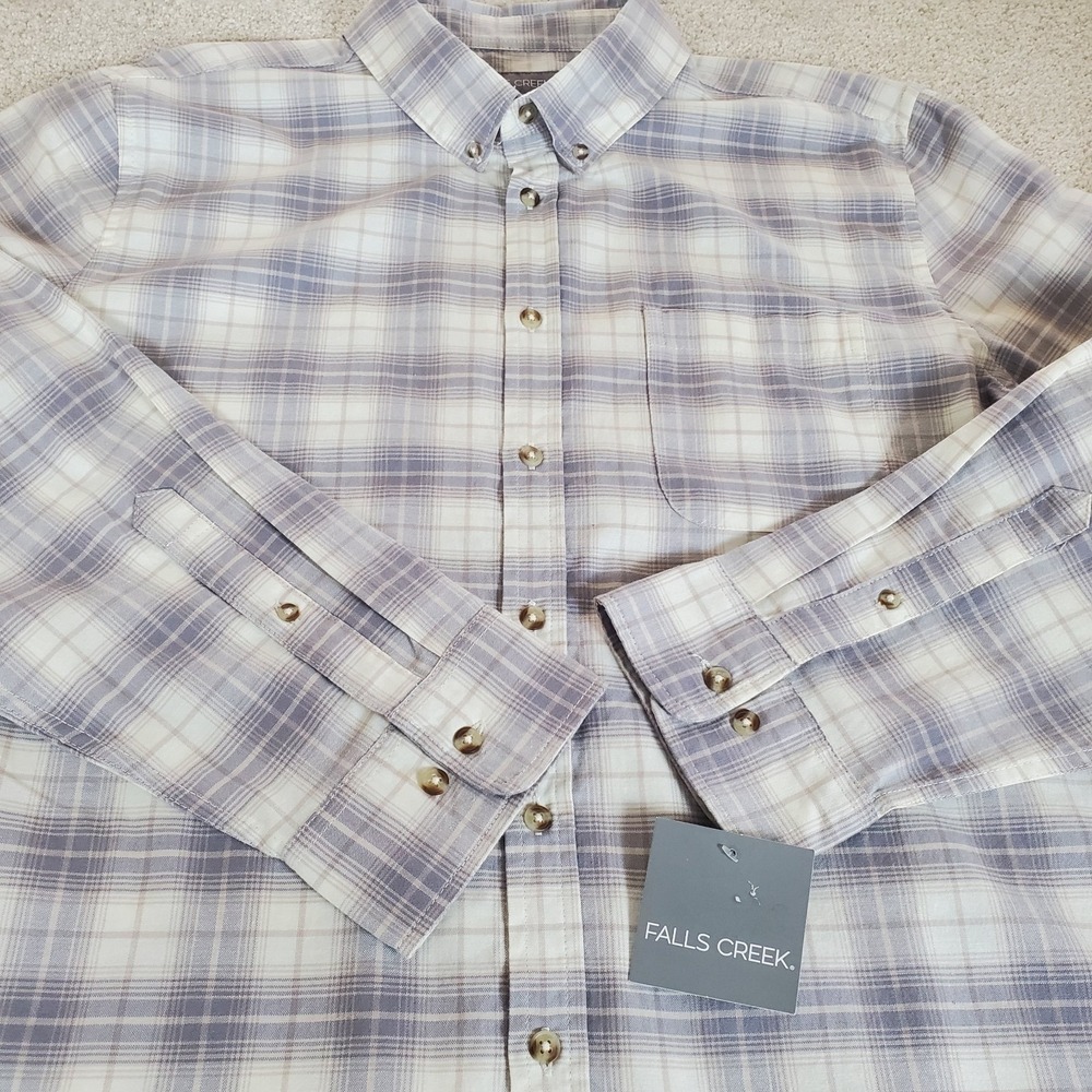 Falls Creek Men's Shirt Size XL Gray Plaid Long Sleeve Button Down NWTG
